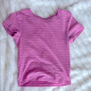 American Eagle Outfitters Pink Striped Short Sleeve Tee